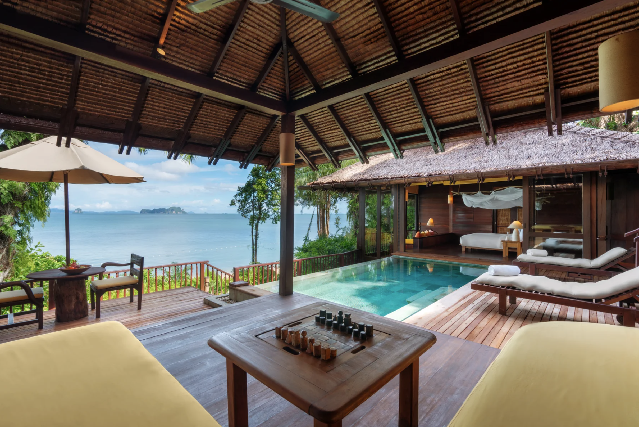 Luxury travel advisor advocacy shown through a honeymoon villa upgrade at Six Senses Yao Noi in Thailand overlooking Phang Nga Bay.