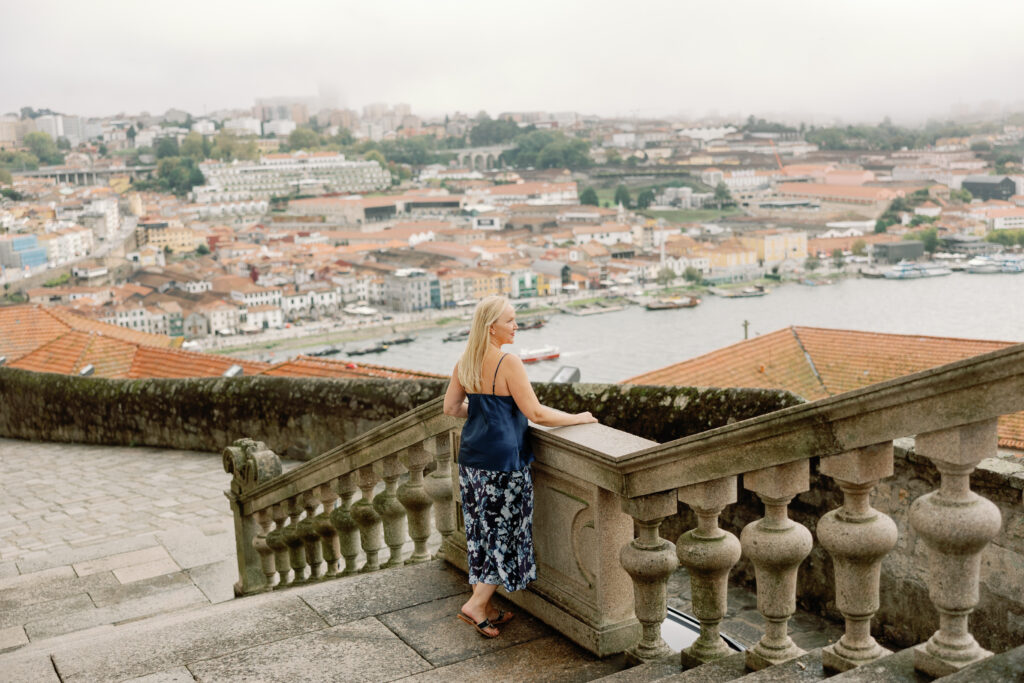 View over Porto rooftops and the Douro River from the cathedral terrace